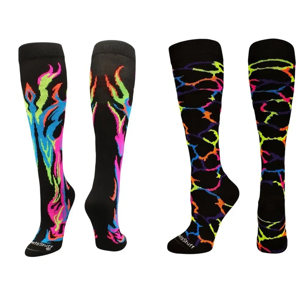 BUNDLE of 2 Mad Sports Stuff Over the Calf Socks | Medium | Giraffe Flame Neon
